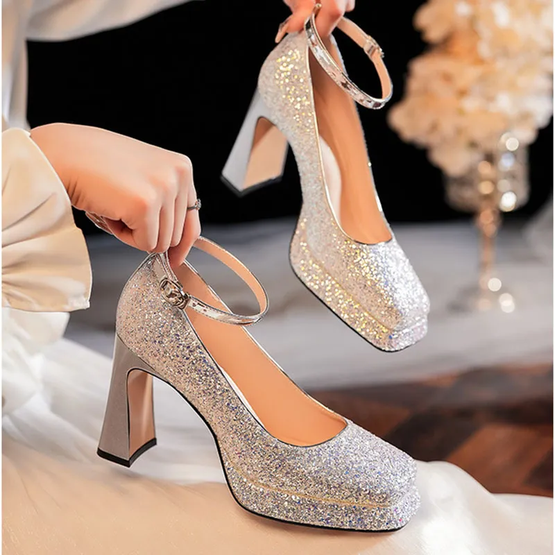 Than Than Me Chunky Heel High Heels Women's-6