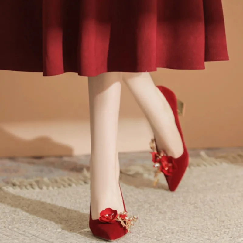 Than Than Me Chunky Heel High Heels Women's Red-2