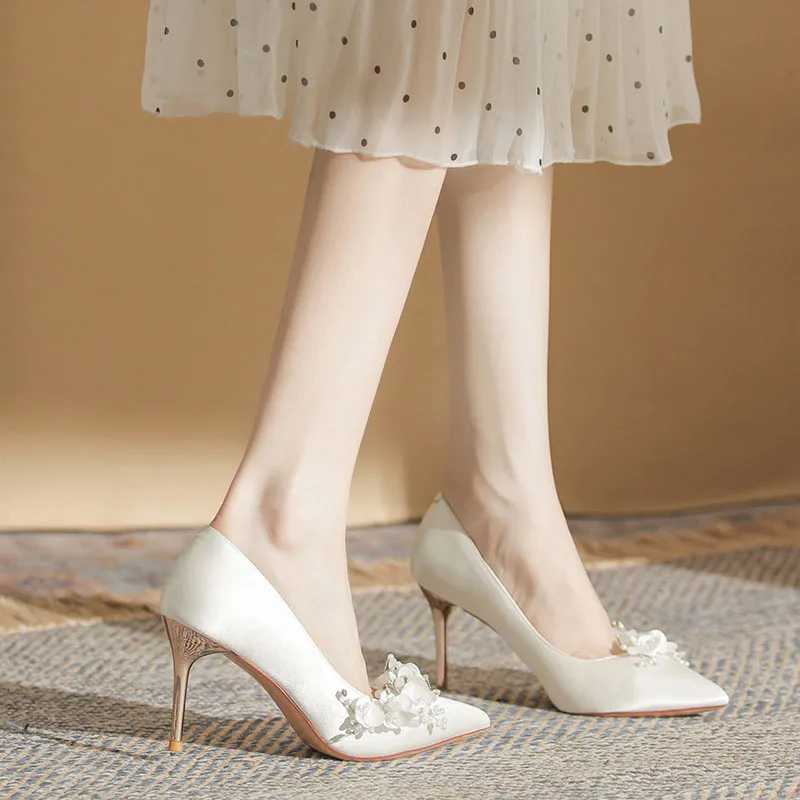 Than Than Me Slim Heel High Heels Women's Ecru-3