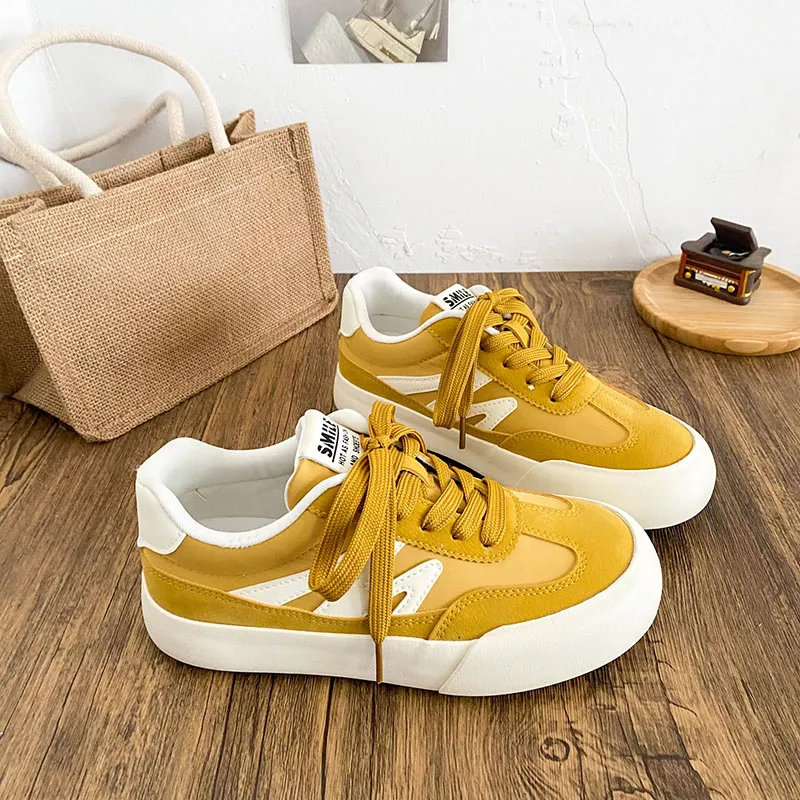Than Than Me Slip Resistant Low Top Skateboard Shoes Women's Yellow-3