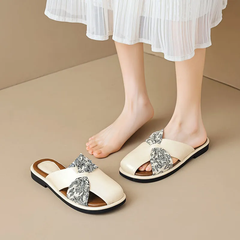 Than Than Me Rubber Sole Slip-Resistant Wrap-toe Slippers Women's Apricot-1