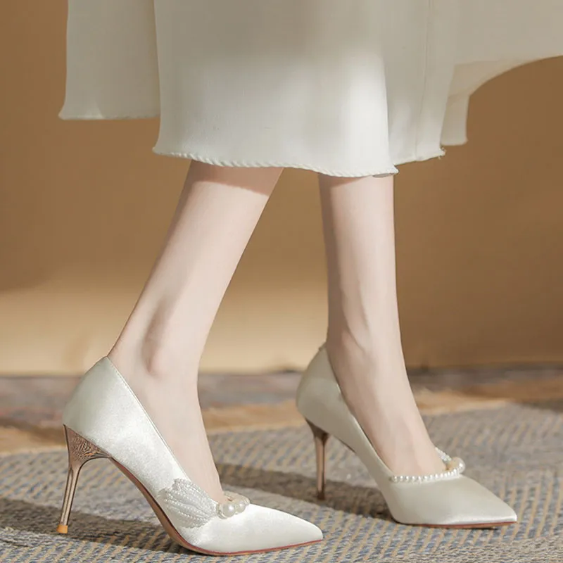 Than Than Me Slim Heel High Heels Women's Ecru-4