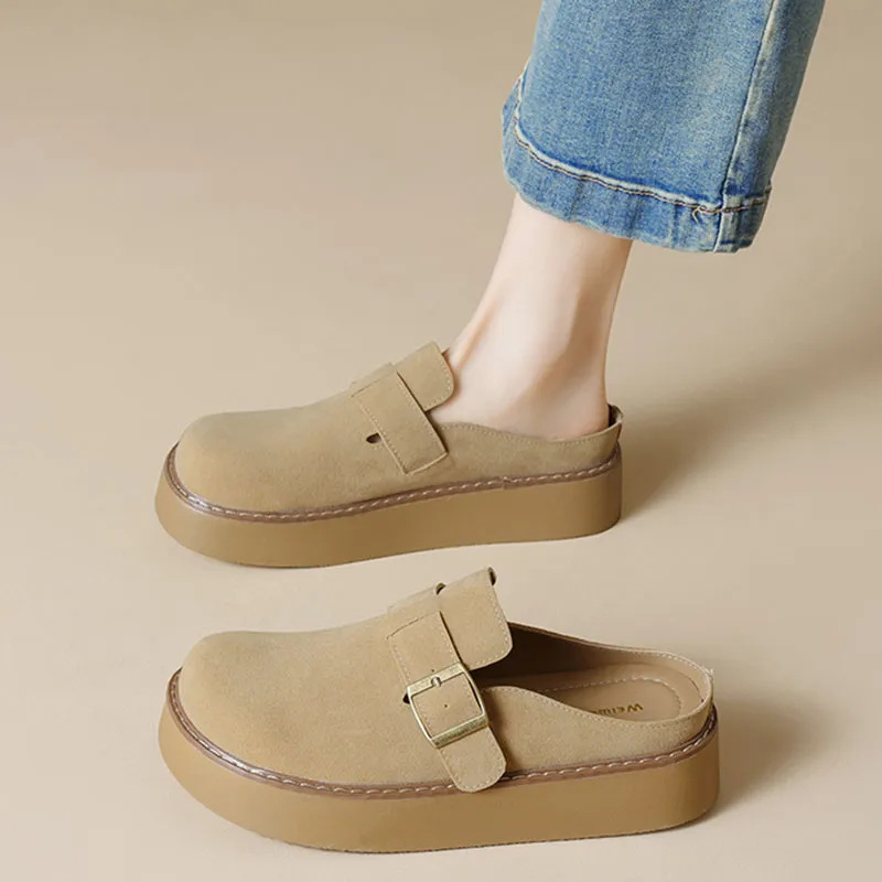 Than Than Me Rubber Sole Slip Resistant Closed Toe Slippers Women's Apricot-3