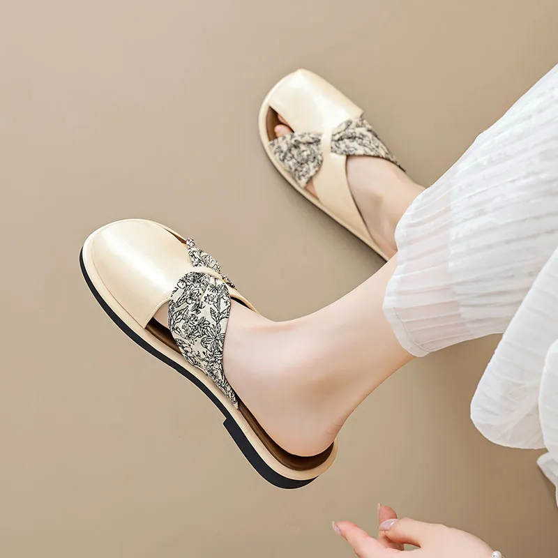 Than Than Me Rubber Sole Slip-Resistant Wrap-toe Slippers Women's Apricot-2