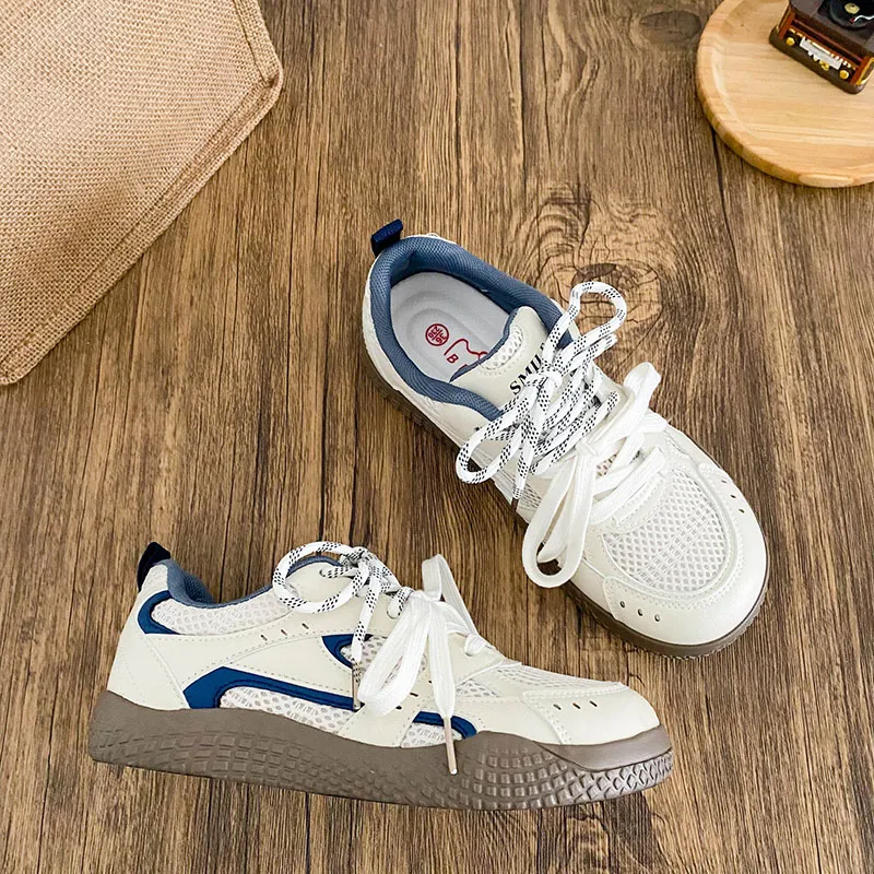 Than Than Me Slip Resistant And Breathable Low Top Skateboard Shoes Women's Beige Blue-3
