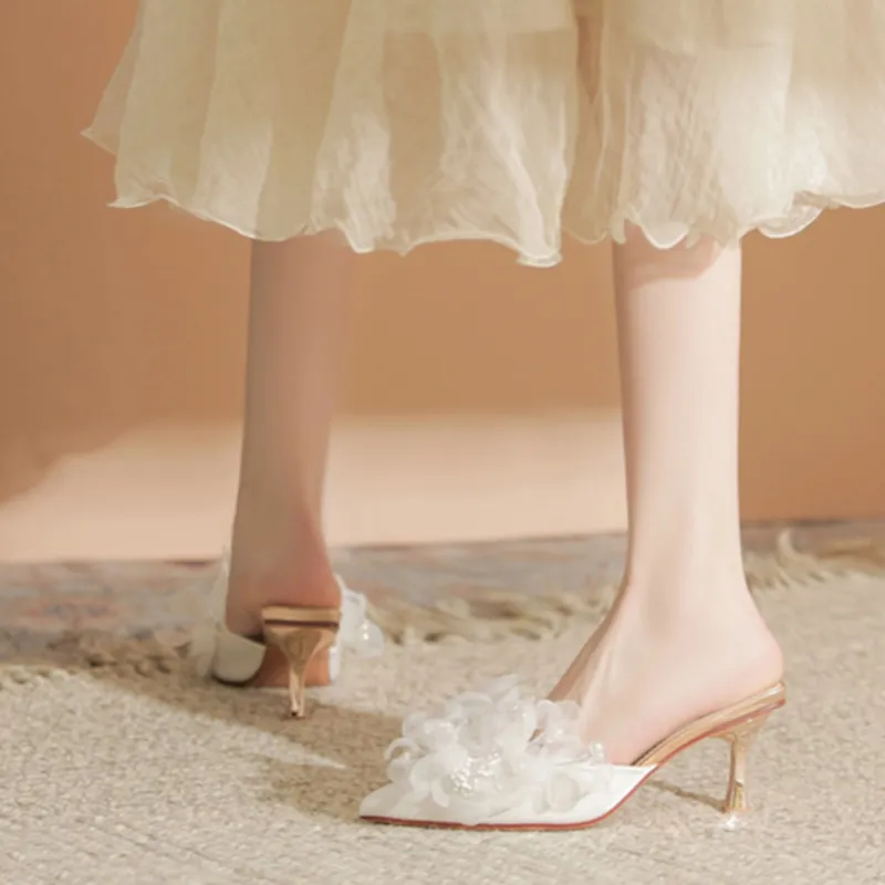 Than Than Me Slim Heel High Heels Women's White-5