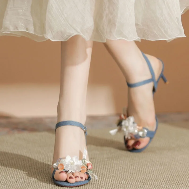 Than Than Me Slim Heel High Heels Women's Dark Blue-4