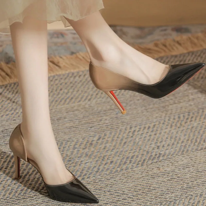 Than Than Me Slim Heel High Heels Women's Black Naked Gradient-2