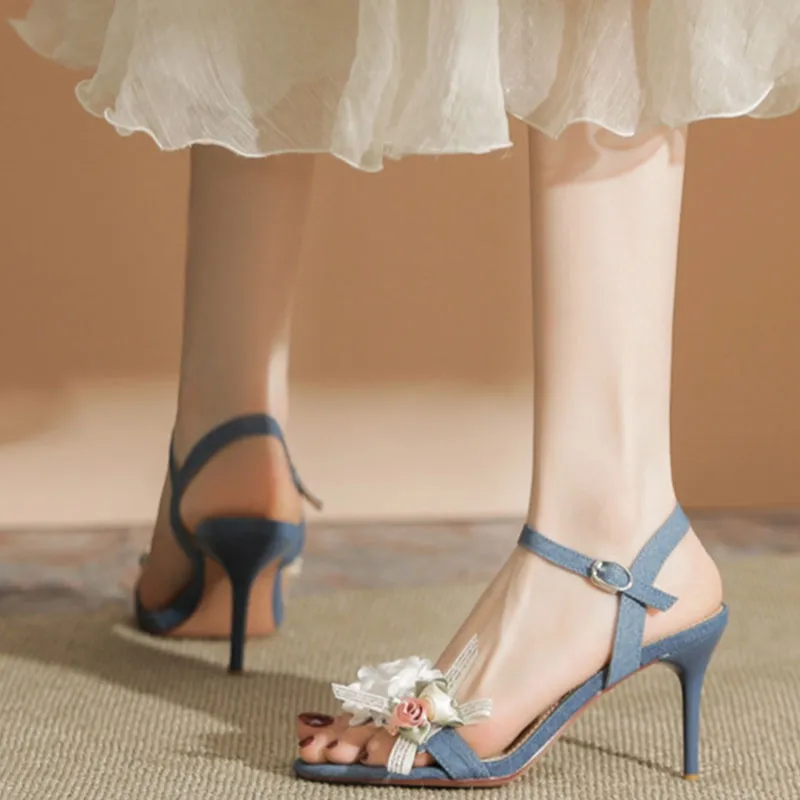Than Than Me Slim Heel High Heels Women's Dark Blue-2