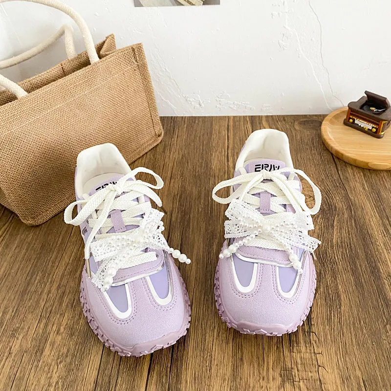 Than Than Me Anti Slip Wear Resistant Low Top Skateboard Shoes Women's Purple-1