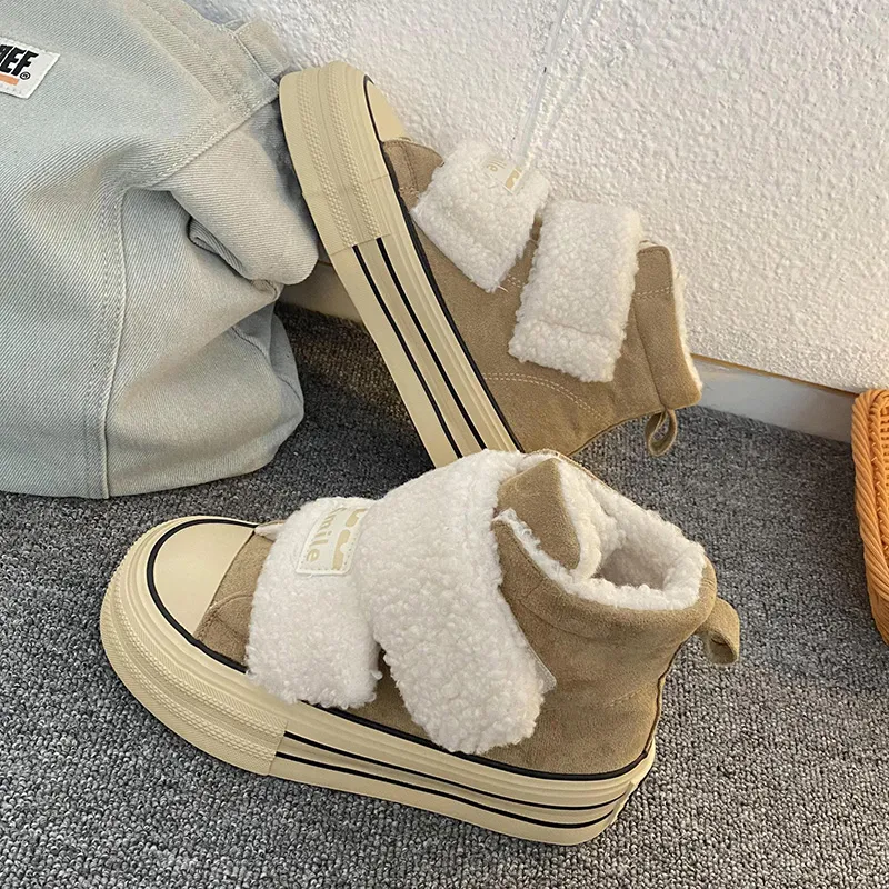 Than Than Me Warm Slip-Resistant Height Increasing High-Top Skateboard Shoes Women's-7