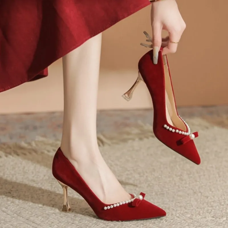 Than Than Me Slim Heel High Heels Women's Red-1