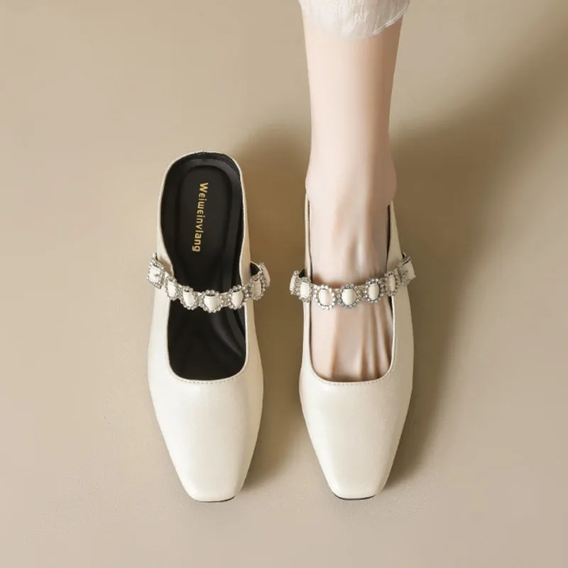 Than Than Me Rubber Sole Slip Resistant Closed Toe Slippers Women's Apricot-3