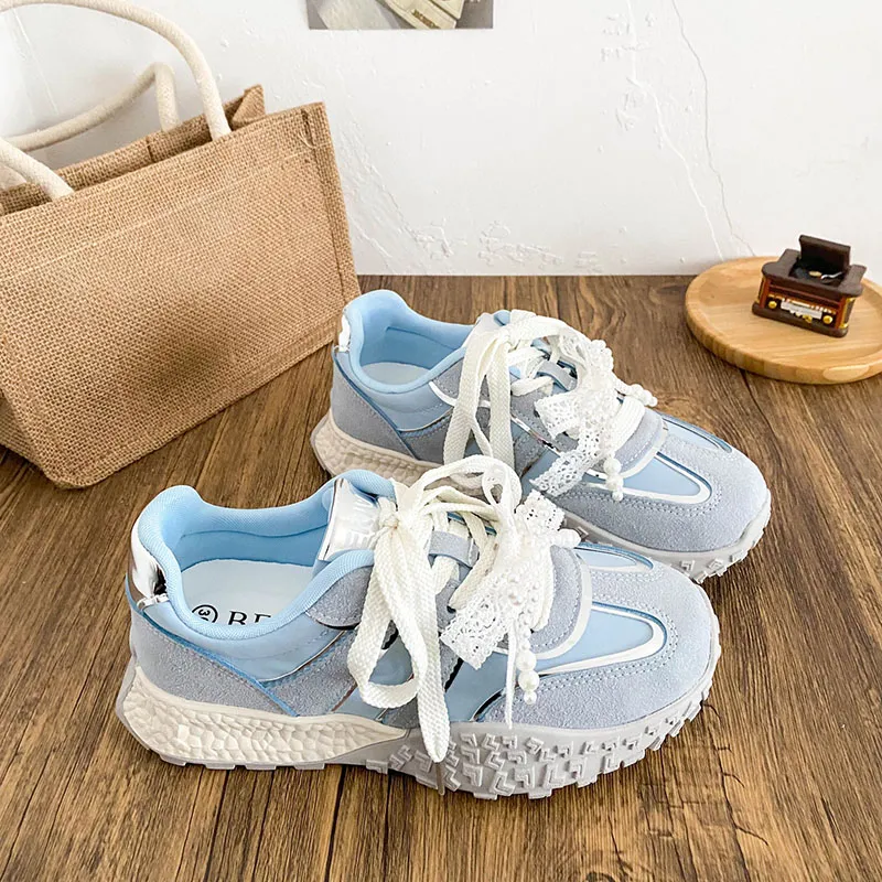Than Than Me Anti Slip Wear Resistant Low Top Skateboard Shoes Women's Blue-3