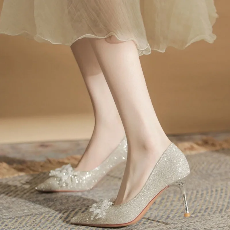 Than Than Me Slim Heel High Heels Women's Water Silver-1