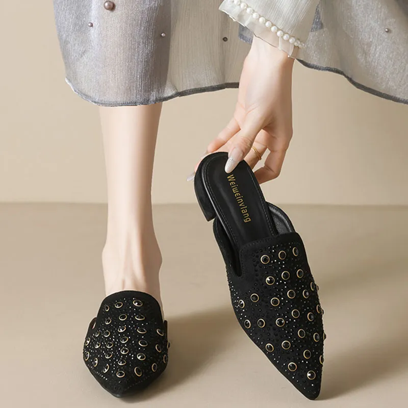 Than Than Me Rubber Sole Slip Resistant Closed Toe Slippers Women's Black-3