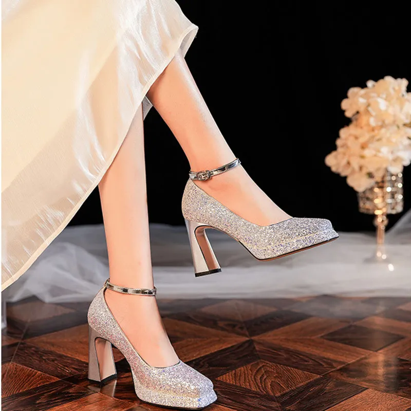 Than Than Me Chunky Heel High Heels Women's-8
