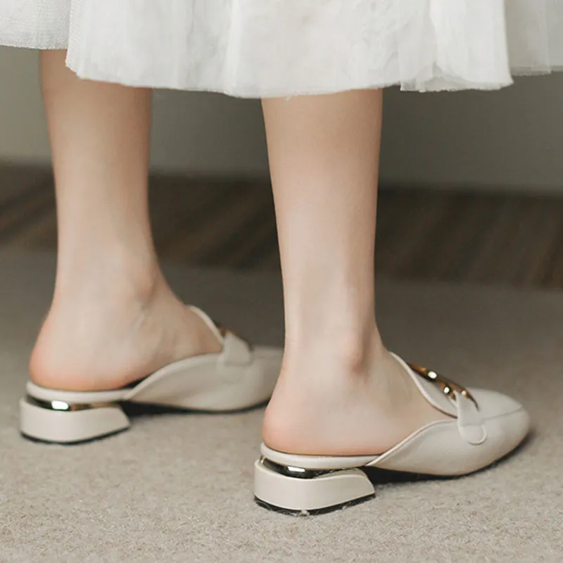 Than Than Me Rubber Sole Slip Resistant Closed Toe Slippers Women's Apricot-1