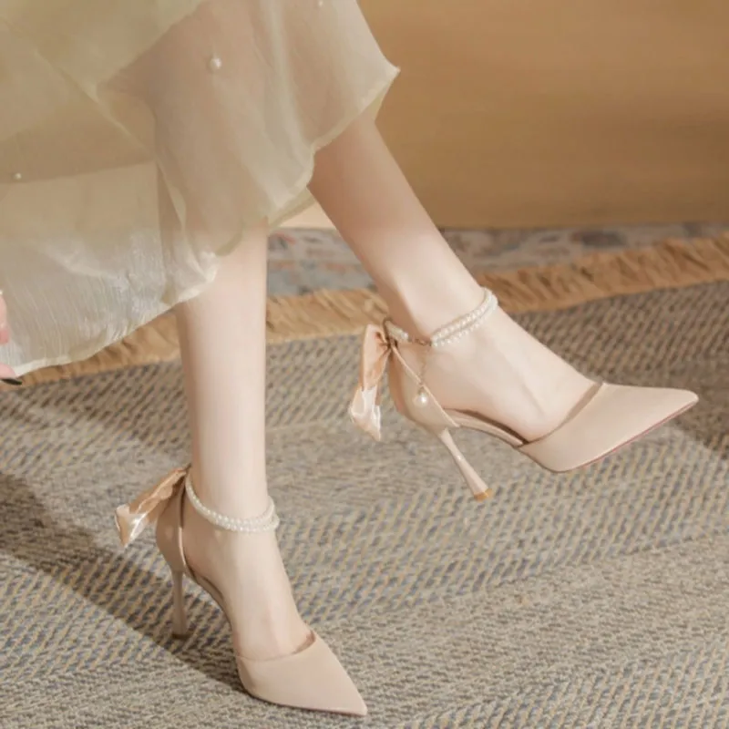 Than Than Me Slim Heel High Heels Women's Nude-2