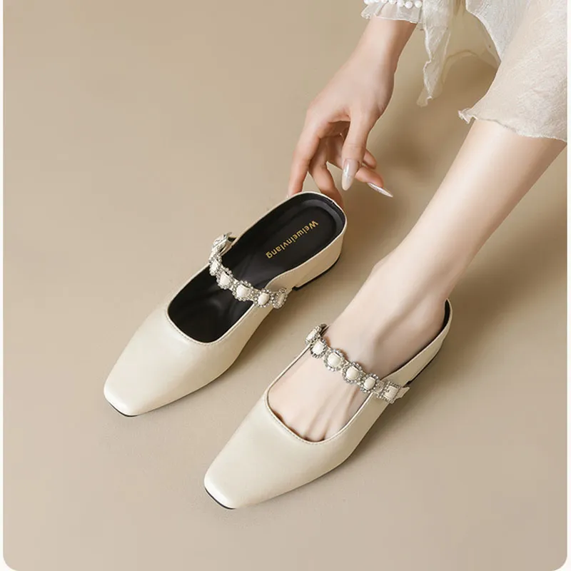 Than Than Me Rubber Sole Slip Resistant Closed Toe Slippers Women's Apricot-2