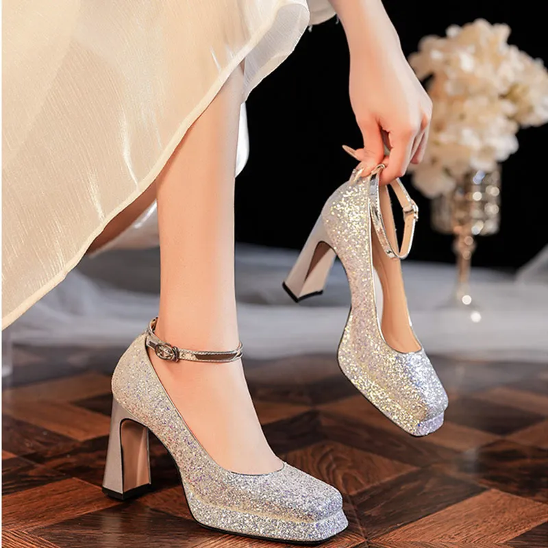 Than Than Me Chunky Heel High Heels Women's-7