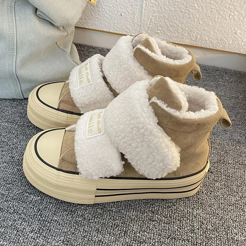 Than Than Me Warm Slip-Resistant Height Increasing High-Top Skateboard Shoes Women's-6