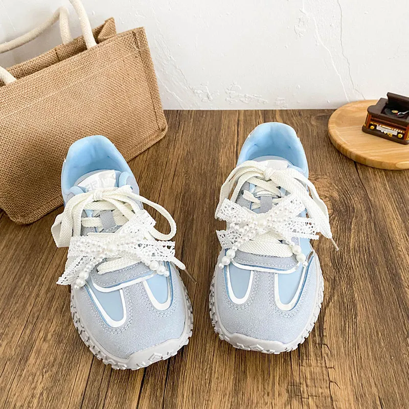 Than Than Me Anti Slip Wear Resistant Low Top Skateboard Shoes Women's Blue-2