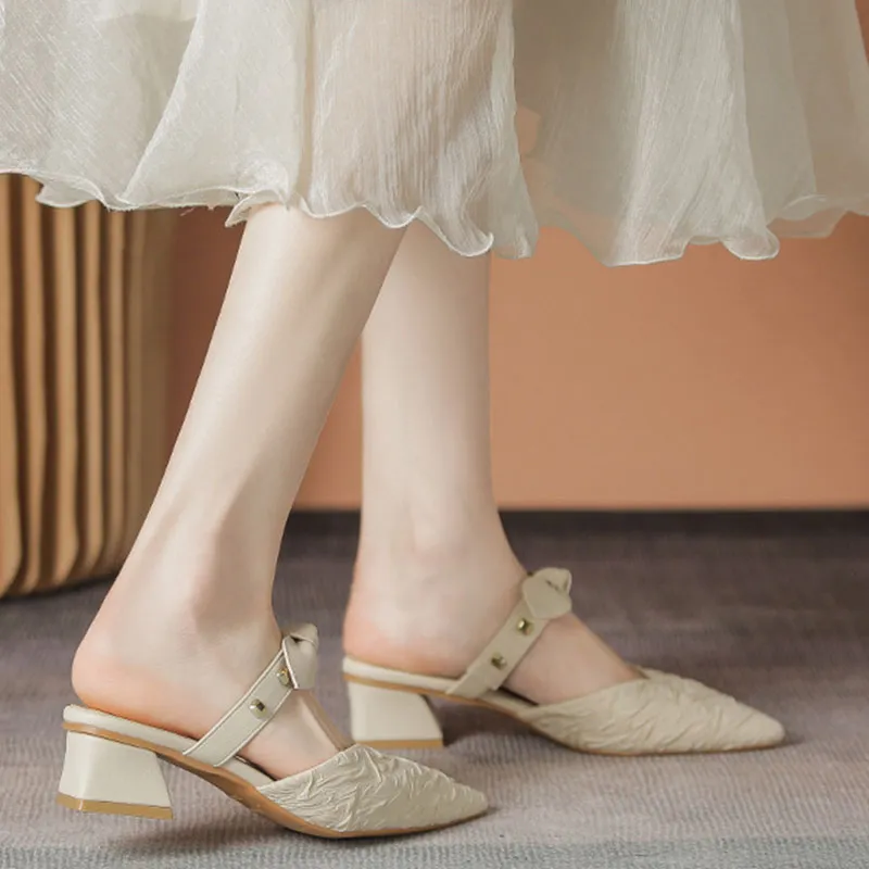 Than Than Me Rubber Sole Slip Resistant Closed Toe Slippers Women's Apricot-4