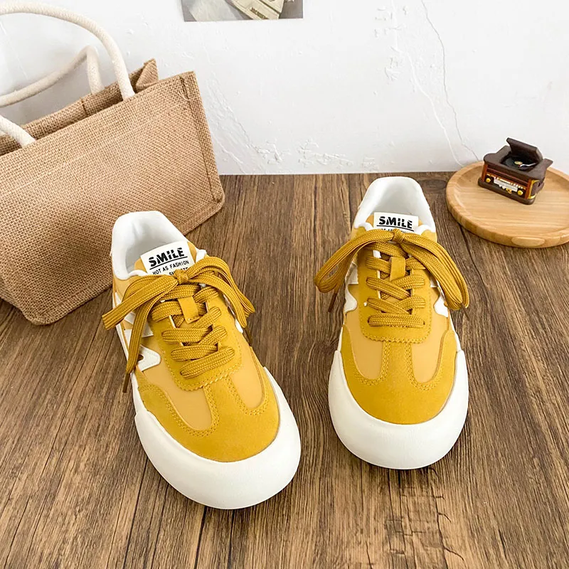 Than Than Me Slip Resistant Low Top Skateboard Shoes Women's Yellow-2