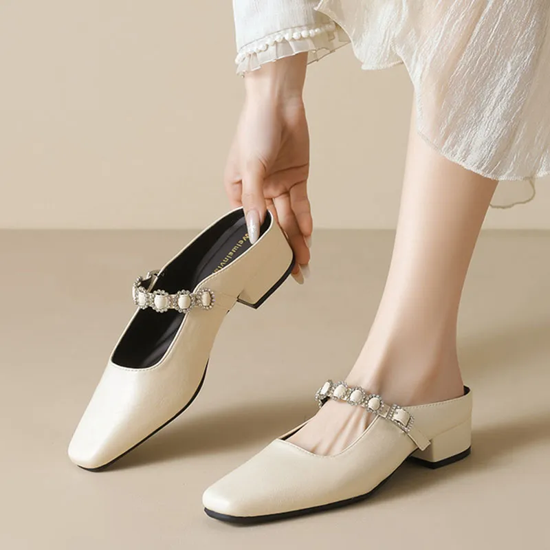 Than Than Me Rubber Sole Slip Resistant Closed Toe Slippers Women's Apricot-4