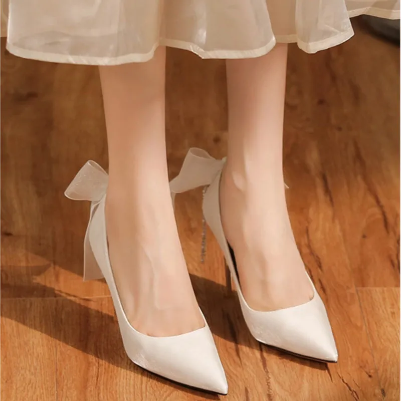 Than Than Me Slim Heel High Heels Women's White-2