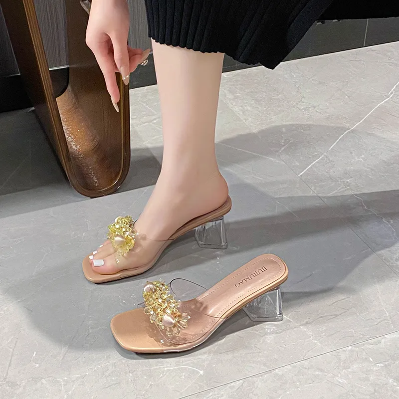 TATAYA Rubber Sole Abrasion Resistant Slide Slippers Women's Champagne-1