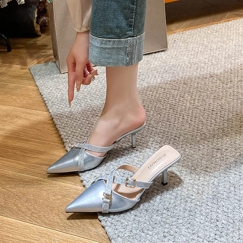 TATAYA Rubber Sole Metal Abrasion Resistant Closed Toe Slippers Women's Silver-1