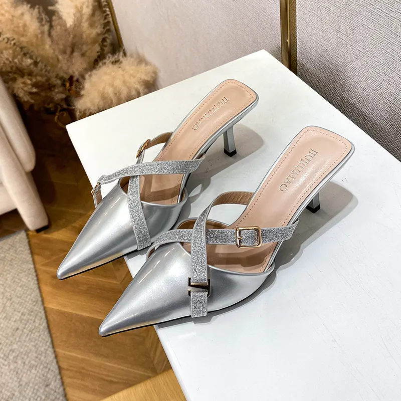 TATAYA Rubber Sole Metal Abrasion Resistant Closed Toe Slippers Women's Silver-4