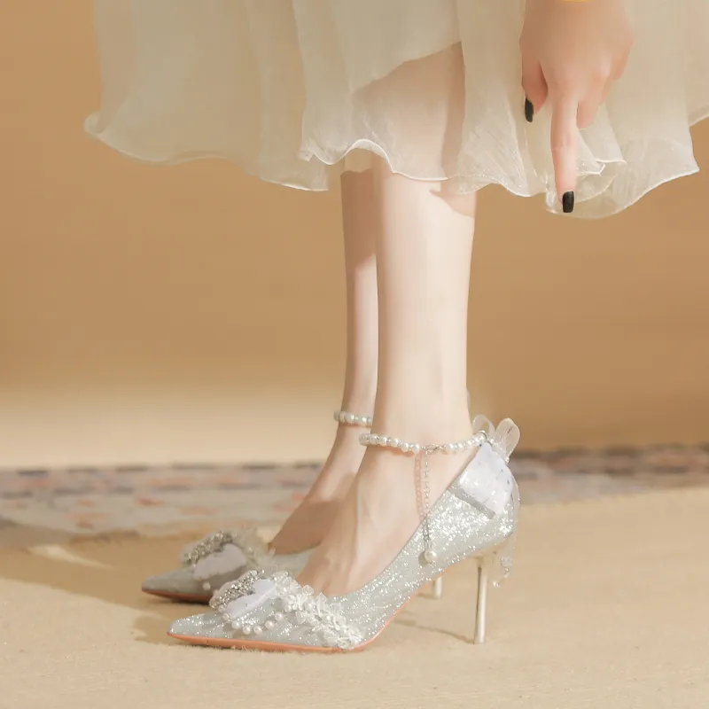 TATAYA Slim Heel High Heels 8cm Women's Silver-2