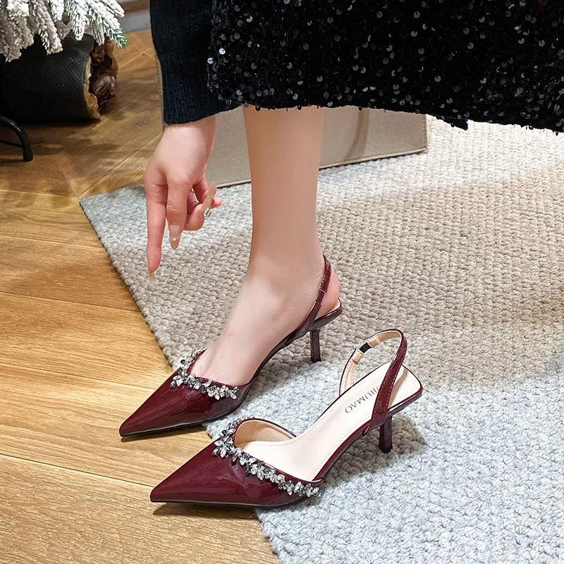 TATAYA Slim Heel High Heels Women's Burgundy-1