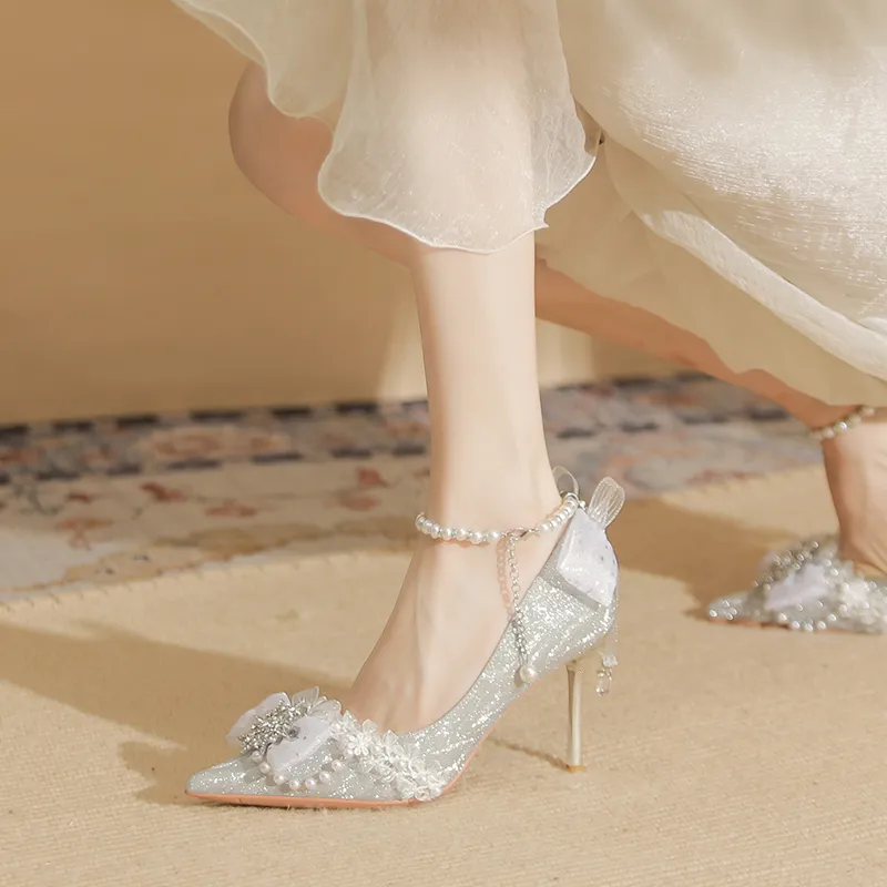 TATAYA Slim Heel High Heels 8cm Women's Silver-1