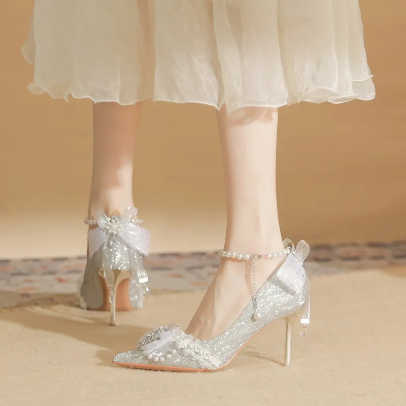 TATAYA Slim Heel High Heels 8cm Women's Silver-5
