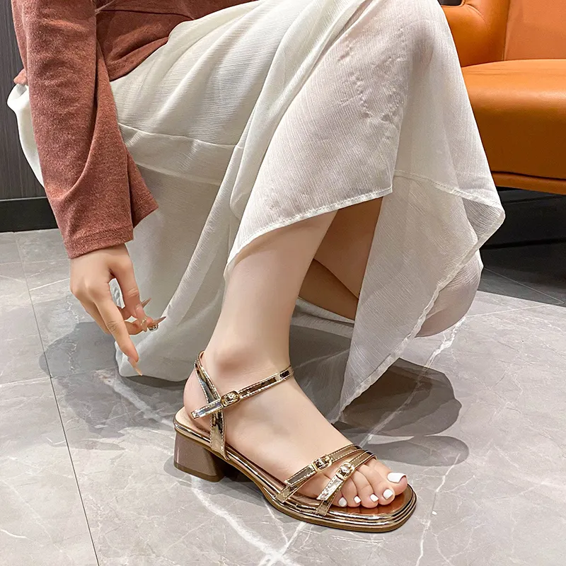 TATAYA One Strap Sandals Women's Gold-5
