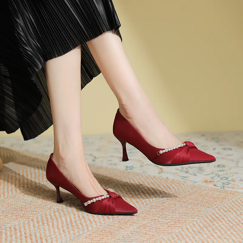 TATAYA High Heels Women's Beige, Burgundy-7