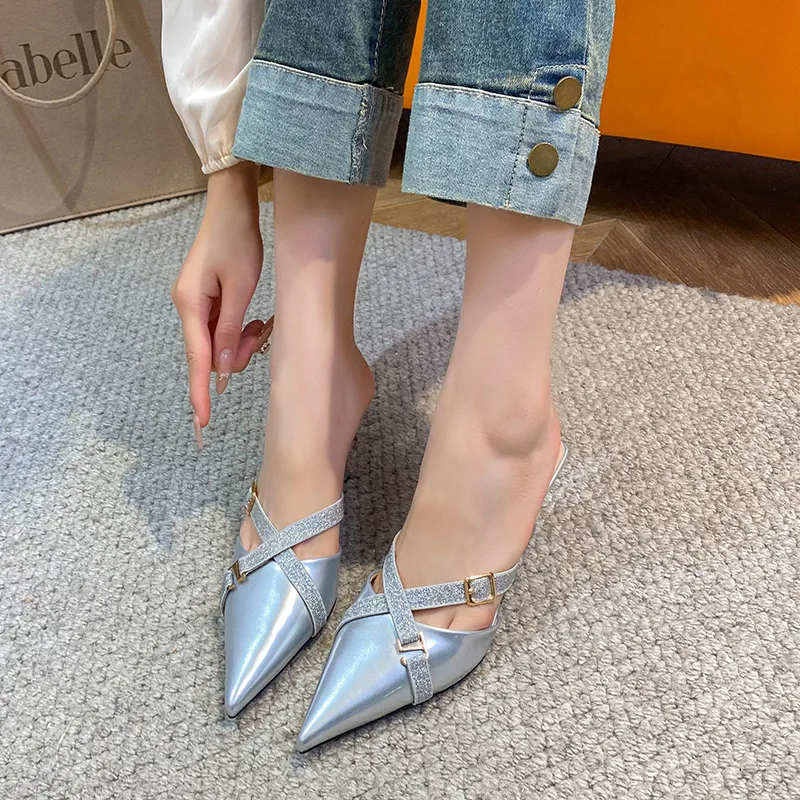 TATAYA Rubber Sole Metal Abrasion Resistant Closed Toe Slippers Women's Silver-3
