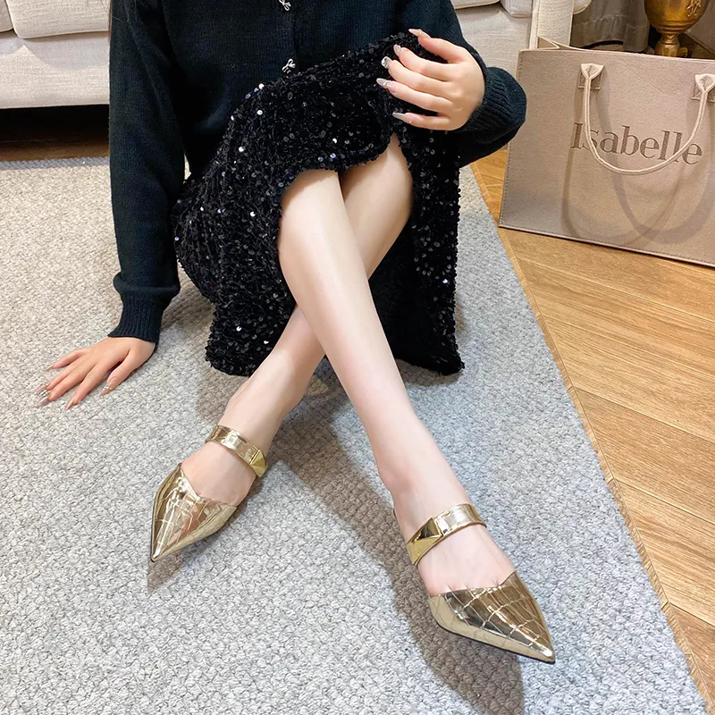 TATAYA Rubber Sole Metal Abrasion Resistant Closed Toe Slippers Women's Gold-3