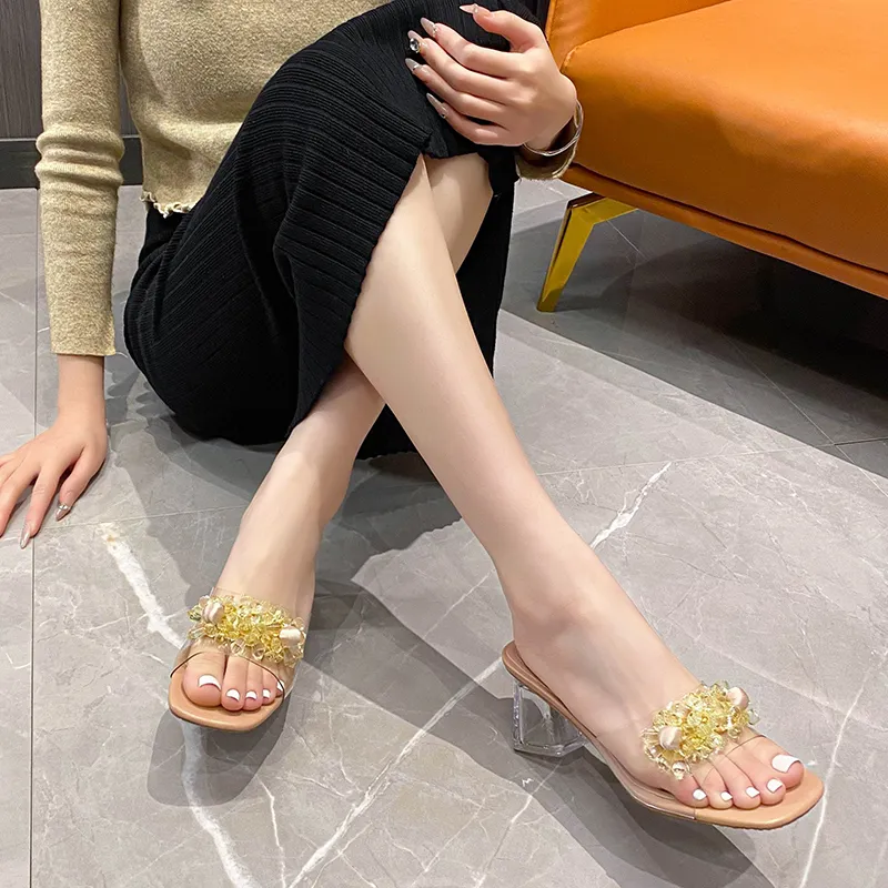 TATAYA Rubber Sole Abrasion Resistant Slide Slippers Women's Champagne-5