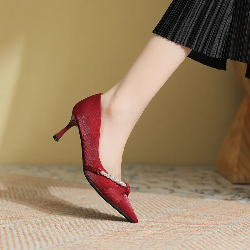 TATAYA High Heels Women's Beige, Burgundy-8