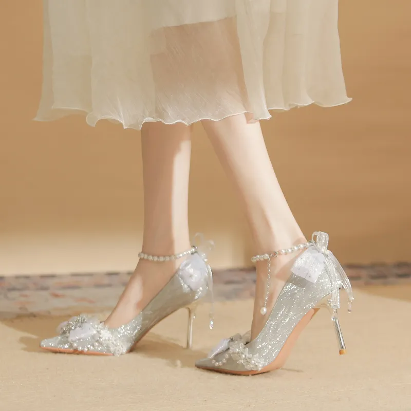 TATAYA Slim Heel High Heels 8cm Women's Silver-4