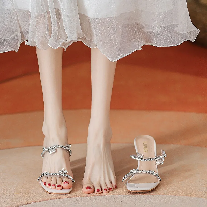 TATAYA Rubber Sole Rhinestone Abrasion Resistant Slide Slippers Women's-6