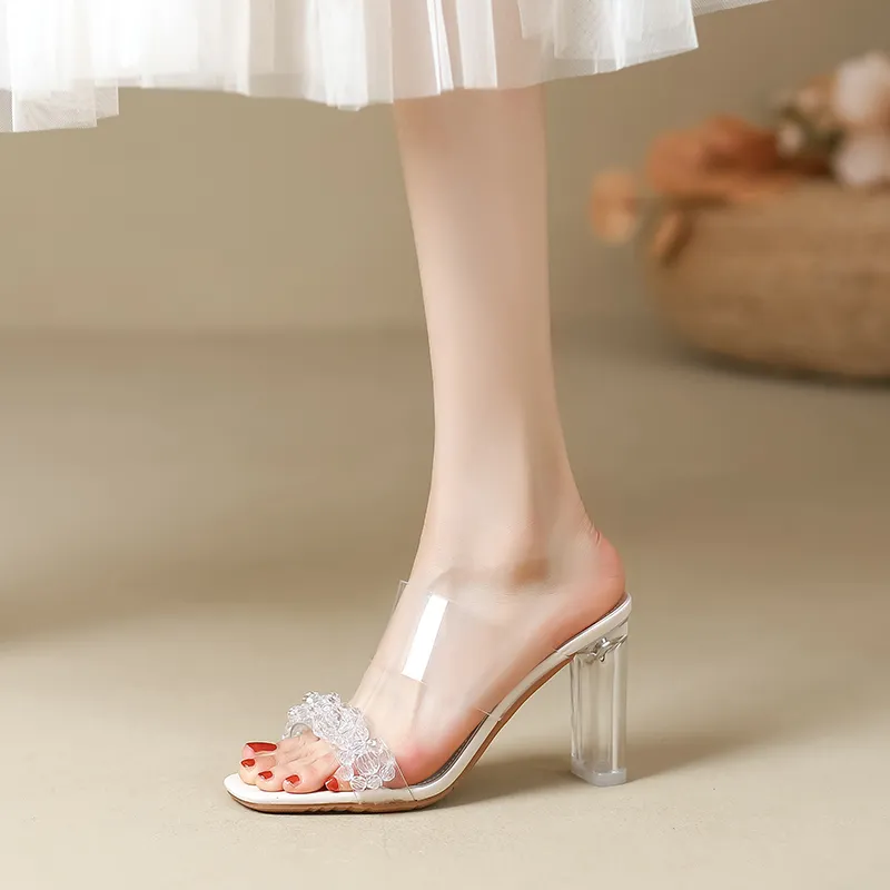 TATAYA Rubber Sole Rhinestone Abrasion Resistant Slide Slippers Women's Ecru-1