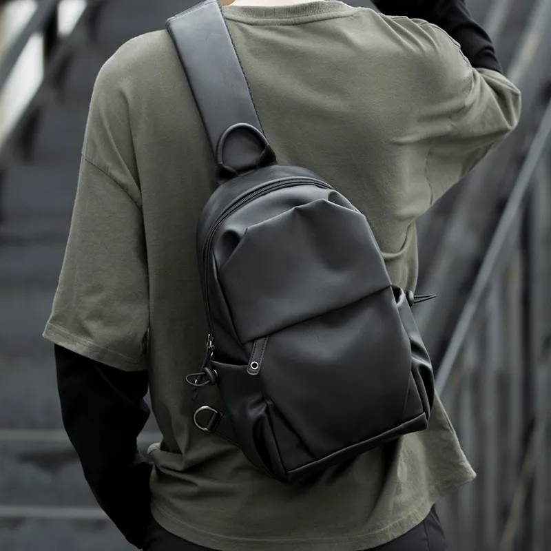MOYYI PVC Sling Bag Crossbody Bag Shoulder Bag Large Size Men's Black-6