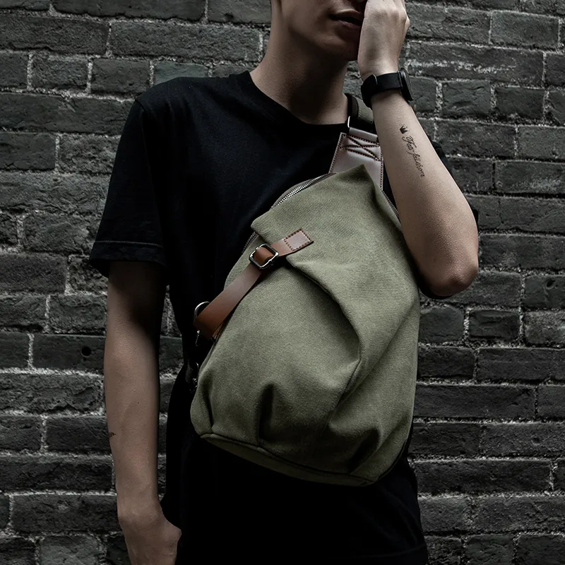 MOYYI Canvas Bag Sling Bag Large Size Unisex Gray, Smoke Cyan-3