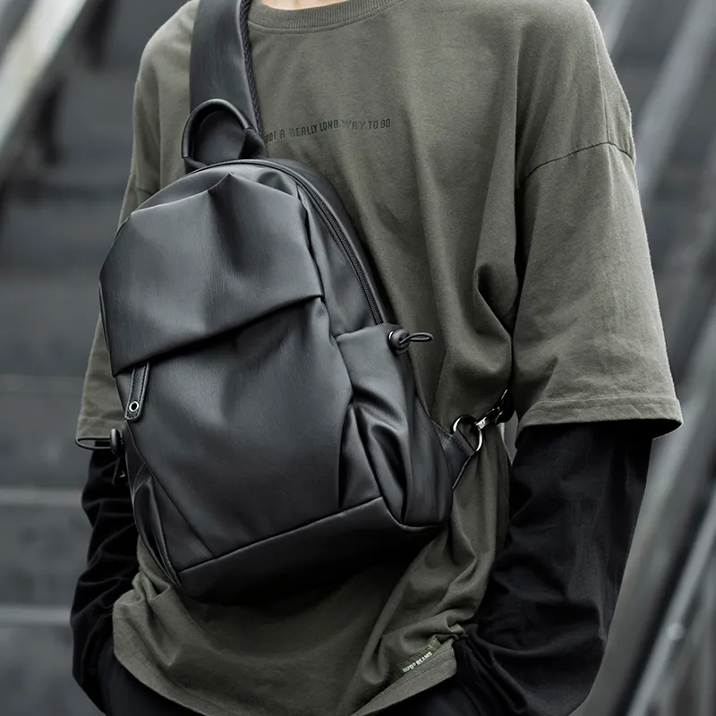 MOYYI PVC Sling Bag Crossbody Bag Shoulder Bag Large Size Men's Black-3